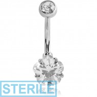 STERILE SURGICAL STEEL INTERNALLY THREADED DOUBLE JEWELLED NAVEL BANANA-BOTTOM FLOWER PRONG SET PIERCING