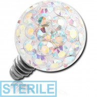 STERILE EPOXY COATED CRYSTALINE JEWELLED BALL FOR 1.6MM INTERNALLY THREADED PIN PIERCING
