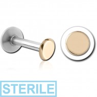 STERILE 14K GOLD ATTACHMENT WITH SURGICAL STEEL INTERNALLY THREADED LABRET PIN
