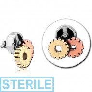 STERILE SURGICAL STEEL ATTACHMENT WITH BRASS AND COPPER PARTS FOR 1.6MM INTERNALLY THREADED PINS - STEAMPUNK PIERCING