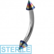 STERILE SURGICAL STEEL INTERNALLY THREADED CURVED MICRO BARBELL WITH ANODISED CONES