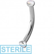 STERILE SURGICAL STEEL INTERNALLY THREADED DOUBLE SYNTHETIC OPAL JEWELLED DISC CURVED MICRO BARBELL PIERCING