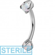 STERILE SURGICAL STEEL INTERNALLY THREADED DOUBLE SYNTHETIC OPAL JEWELLED CURVED MICRO BARBELL