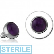 STERILE SURGICAL STEEL SEMI PRECIOUS CABOCHON DISC FOR 1.2MM INTERNALLY THREADED PINS PIERCING