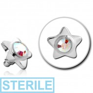STERILE SURGICAL STEEL SWAROVSKI CRYSTAL JEWELLED STAR FOR 1.2MM INTERNALLY THREADED PINS PIERCING