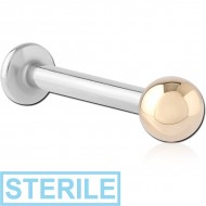 STERILE 14K GOLD BALL WITH SURGICAL STEEL INTERNALLY THREADED MICRO LABRET PIN