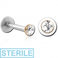 STERILE 14K GOLD JEWELLED BALL WITH SURGICAL STEEL INTERNALLY THREADED MICRO LABRET PIN