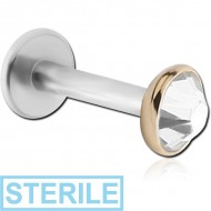 STERILE 14K GOLD JEWELLED ATTACHMENT WITH SURGICAL STEEL INTERNALLY THREADED MICRO LABRET PIN