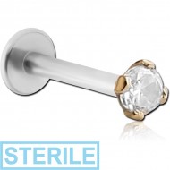 STERILE 14K GOLD JEWELLED ATTACHMENT WITH SURGICAL STEEL INTERNALLY THREADED MICRO LABRET PIN