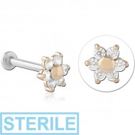 STERILE 14K GOLD JEWELLED ATTACHMENT WITH SURGICAL STEEL INTERNALLY THREADED MICRO LABRET PIN