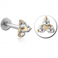STERILE 14K GOLD JEWELLED ATTACHMENT WITH SURGICAL STEEL INTERNALLY THREADED MICRO LABRET PIN PIERCING