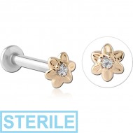 STERILE 14K GOLD JEWELLED ATTACHMENT WITH SURGICAL STEEL INTERNALLY THREADED MICRO LABRET PIN