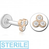 STERILE 14K GOLD JEWELLED ATTACHMENT WITH SURGICAL STEEL INTERNALLY THREADED MICRO LABRET PIN -FLOWER