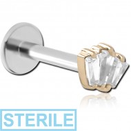 STERILE 14K GOLD JEWELLED ATTACHMENT WITH SURGICAL STEEL INTERNALLY THREADED MICRO LABRET PIN