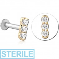 STERILE 14K GOLD JEWELLED ATTACHMENT WITH SURGICAL STEEL INTERNALLY THREADED MICRO LABRET PIN