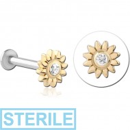 STERILE 14K GOLD JEWELLED ATTACHMENT WITH SURGICAL STEEL INTERNALLY THREADED MICRO LABRET PIN