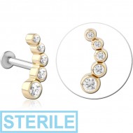 STERILE 14K GOLD JEWELLED ATTACHMENT WITH SURGICAL STEEL INTERNALLY THREADED MICRO LABRET PIN