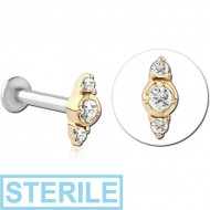 STERILE 14K GOLD JEWELLED ATTACHMENT WITH SURGICAL STEEL INTERNALLY THREADED MICRO LABRET PIN