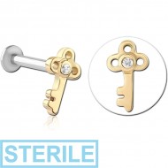 STERILE 14K GOLD JEWELLED ATTACHMENT WITH SURGICAL STEEL INTERNALLY THREADED MICRO LABRET PIN