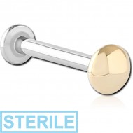 STERILE 14K GOLD ATTACHMENT WITH SURGICAL STEEL INTERNALLY THREADED MICRO LABRET PIN