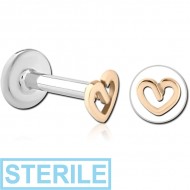 STERILE 14K GOLD ATTACHMENT WITH SURGICAL STEEL INTERNALLY THREADED MICRO LABRET PIN