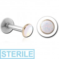 STERILE 14K GOLD SYNTHETIC OPAL JEWELLED ATTACHMENT WITH SURGICAL STEEL INTERNALLY THREADED MICRO LABRET PIN