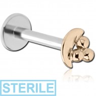 STERILE 14K GOLD ATTACHMENT WITH SURGICAL STEEL INTERNALLY THREADED MICRO LABRET PIN