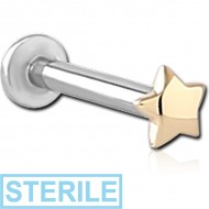 STERILE 14K GOLD ATTACHMENT WITH SURGICAL STEEL INTERNALLY THREADED MICRO LABRET PIN