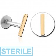 STERILE 14K GOLD ATTACHMENT WITH SURGICAL STEEL INTERNALLY THREADED MICRO LABRET PIN