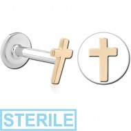 STERILE 14K GOLD ATTACHMENT WITH SURGICAL STEEL INTERNALLY THREADED MICRO LABRET PIN