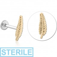 STERILE 14K GOLD ATTACHMENT WITH SURGICAL STEEL INTERNALLY THREADED MICRO LABRET PIN