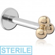 STERILE 14K GOLD ATTACHMENT WITH SURGICAL STEEL INTERNALLY THREADED MICRO LABRET PIN