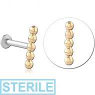 STERILE 14K GOLD ATTACHMENT WITH SURGICAL STEEL INTERNALLY THREADED MICRO LABRET PIN