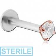 STERILE 14K ROSE GOLD JEWELLED ATTACHMENT WITH SURGICAL STEEL INTERNALLY THREADED MICRO LABRET PIN