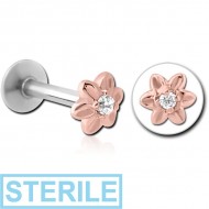 STERILE 14K ROSE GOLD JEWELLED ATTACHMENT WITH SURGICAL STEEL INTERNALLY THREADED MICRO LABRET PIN