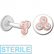 STERILE 14K ROSE GOLD JEWELLED ATTACHMENT WITH SURGICAL STEEL INTERNALLY THREADED MICRO LABRET PIN -FLOWER