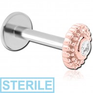 STERILE 14K ROSE GOLD JEWELLED ATTACHMENT WITH SURGICAL STEEL INTERNALLY THREADED MICRO LABRET PIN