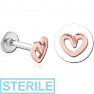 STERILE 14K ROSE GOLD ATTACHMENT WITH SURGICAL STEEL INTERNALLY THREADED MICRO LABRET PIN