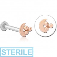 STERILE 14K ROSE GOLD ATTACHMENT WITH SURGICAL STEEL INTERNALLY THREADED MICRO LABRET PIN