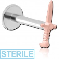 STERILE 14K ROSE GOLD ATTACHMENT WITH SURGICAL STEEL INTERNALLY THREADED MICRO LABRET PIN