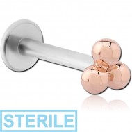 STERILE 14K ROSE GOLD ATTACHMENT WITH SURGICAL STEEL INTERNALLY THREADED MICRO LABRET PIN