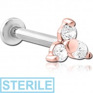 STERILE 18K ROSE GOLD JEWELLED ATTACHMENT WITH SURGICAL STEEL INTERNALLY THREADED MICRO LABRET PIN