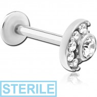 STERILE SURGICAL STEEL INTERNALLY THREADED JEWELLED MICRO LABRET PIERCING