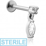 STERILE SURGICAL STEEL INTERNALLY THREADED JEWELLED MICRO LABRET PIERCING