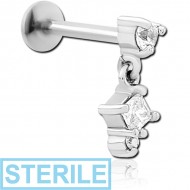 STERILE SURGICAL STEEL INTERNALLY THREADED JEWELLED MICRO LABRET PIERCING