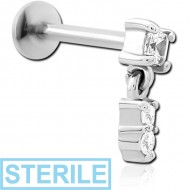 STERILE SURGICAL STEEL INTERNALLY THREADED JEWELLED MICRO LABRET PIERCING
