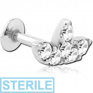 STERILE SURGICAL STEEL INTERNALLY THREADED JEWELLED MICRO LABRET