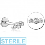 STERILE SURGICAL STEEL INTERNALLY THREADED JEWELLED MICRO LABRET PIERCING