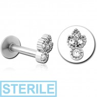 STERILE SURGICAL STEEL INTERNALLY THREADED JEWELLED MICRO LABRET PIERCING