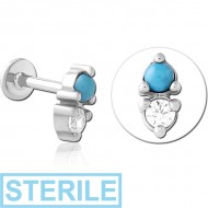 STERILE SURGICAL STEEL INTERNALLY THREADED JEWELLED MICRO LABRET PIERCING